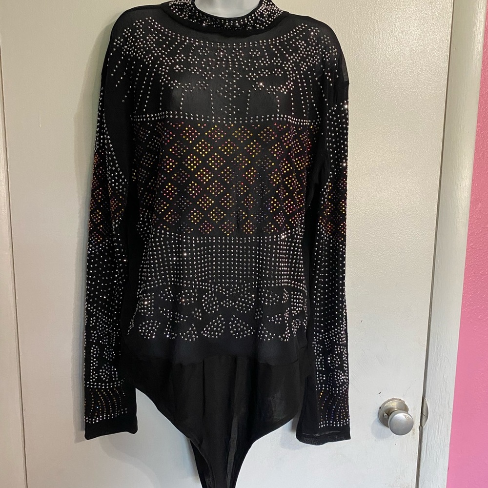 Plus Size mesh rhinestone bodysuit size 3x